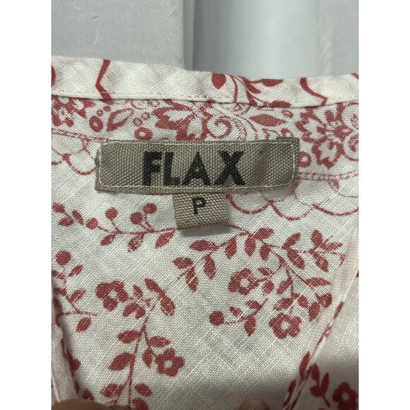 Flax Relaxed Fit 100% Linen Paisley Mini Dress Sz Petite Red White Sleeveless - Picture 3 of 7
